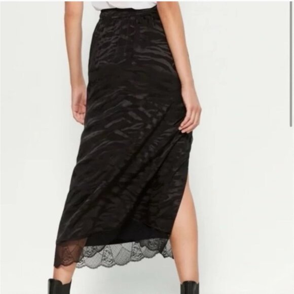 Zadig & Voltaire black lace slit silk maxi skirt Sz 34  US Sz 4 pockets - Picture 2 of 15